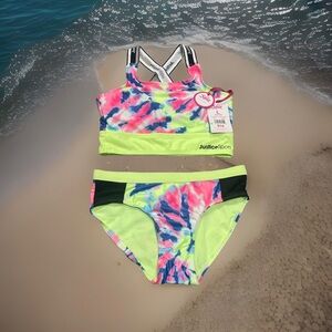Justice girl Swim Set  - color block bikini lime top 2 pieces 12/14